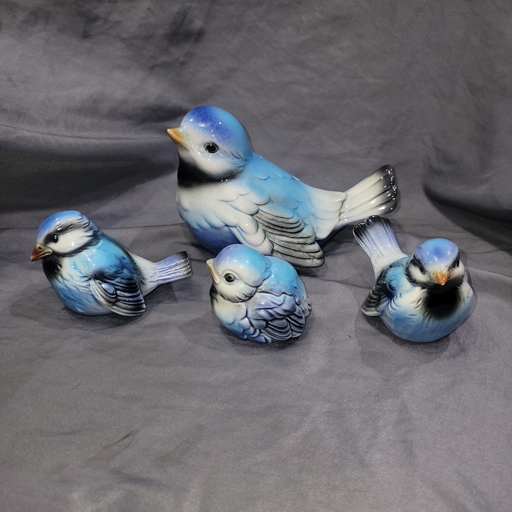 Goebel Blue Jay Figurines Bank West Germany Set 4 - Ceramic Rare Vintage Bird